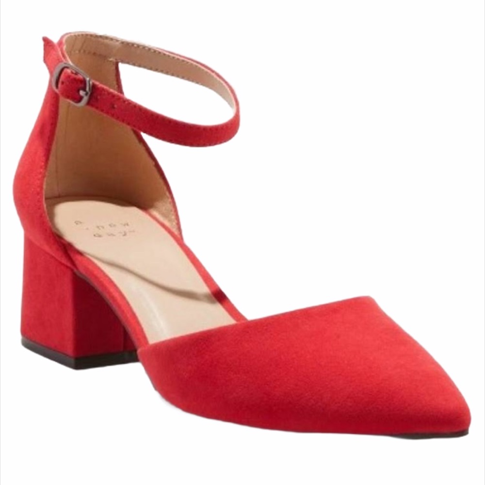 A New Day | Red Microsuede Low Block Heels